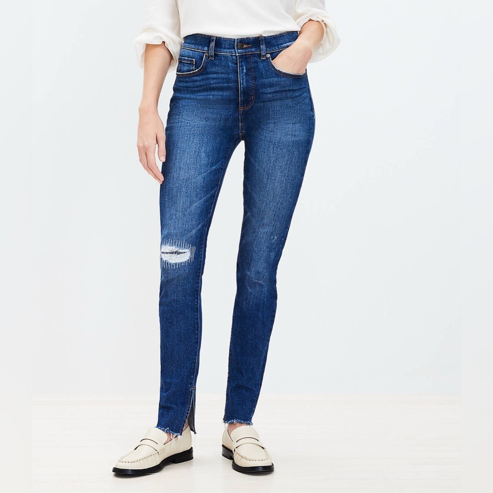LOFT Sz 29/8 Petite Ankle Slit Fresh Cut High Rise Skinny Jeans Dk Vintage Wash